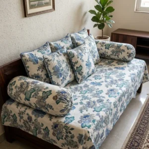Hand block printed cotton 5 seater diwan Set-8pc