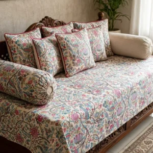 Hand block printed cotton 5 seater diwan Set-8pc