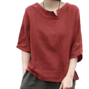 Femezone Women's Linen Bend Cotton Short Kurti (FEM2506-01-SideNck)