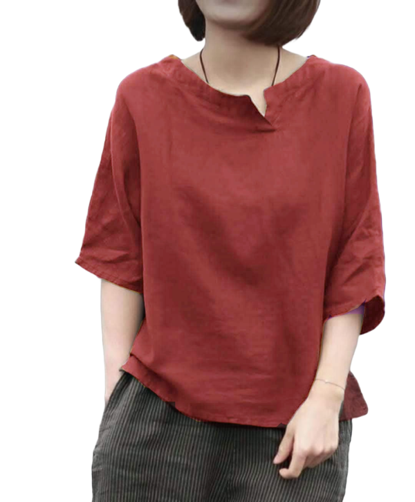 Femezone Women's Linen Bend Cotton Short Kurti (FEM2506-01-SideNck)