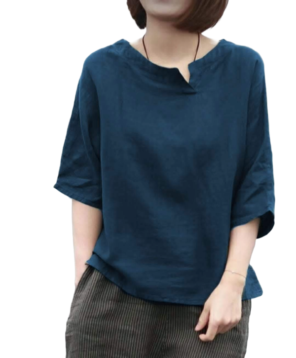 Femezone Women's Linen Bend Cotton Short Kurti (FEM2506-01-SideNck) - Image 2