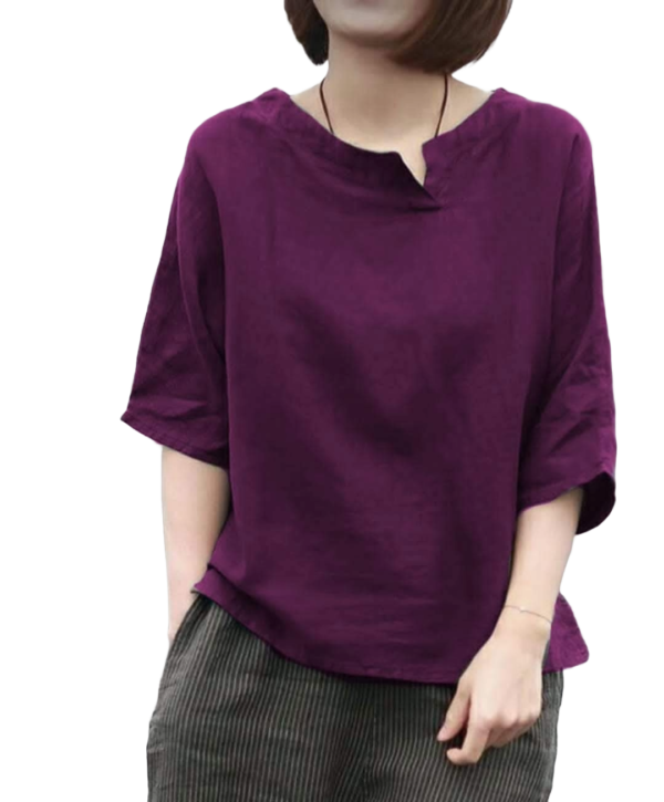 Femezone Women's Linen Bend Cotton Short Kurti (FEM2506-01-SideNck) - Image 3