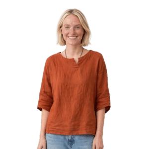 Femezone Women's Linen Bend Cotton Short Kurti (FEM2506-01-SideNck) - Brick red, XXL