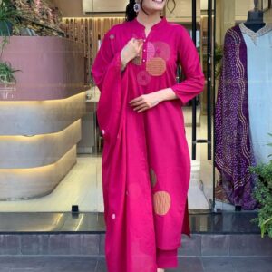 Femezone womens embrodiery work cotton kurti pant duaptta set