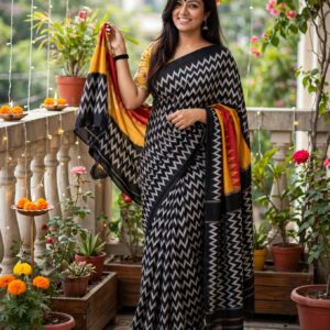 Women's Cotton Ethnic bagru print saree with Blouse