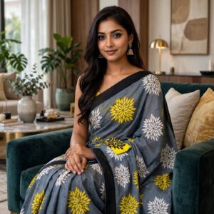 Women's Cotton Ethnic bagru print saree with Blouse