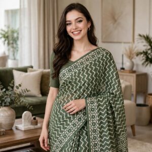 Cotton Ethnic bagru print saree with Blouse-dabu