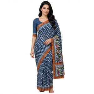 Cotton Ethnic bagru print saree with Blouse-kalamakari pallu
