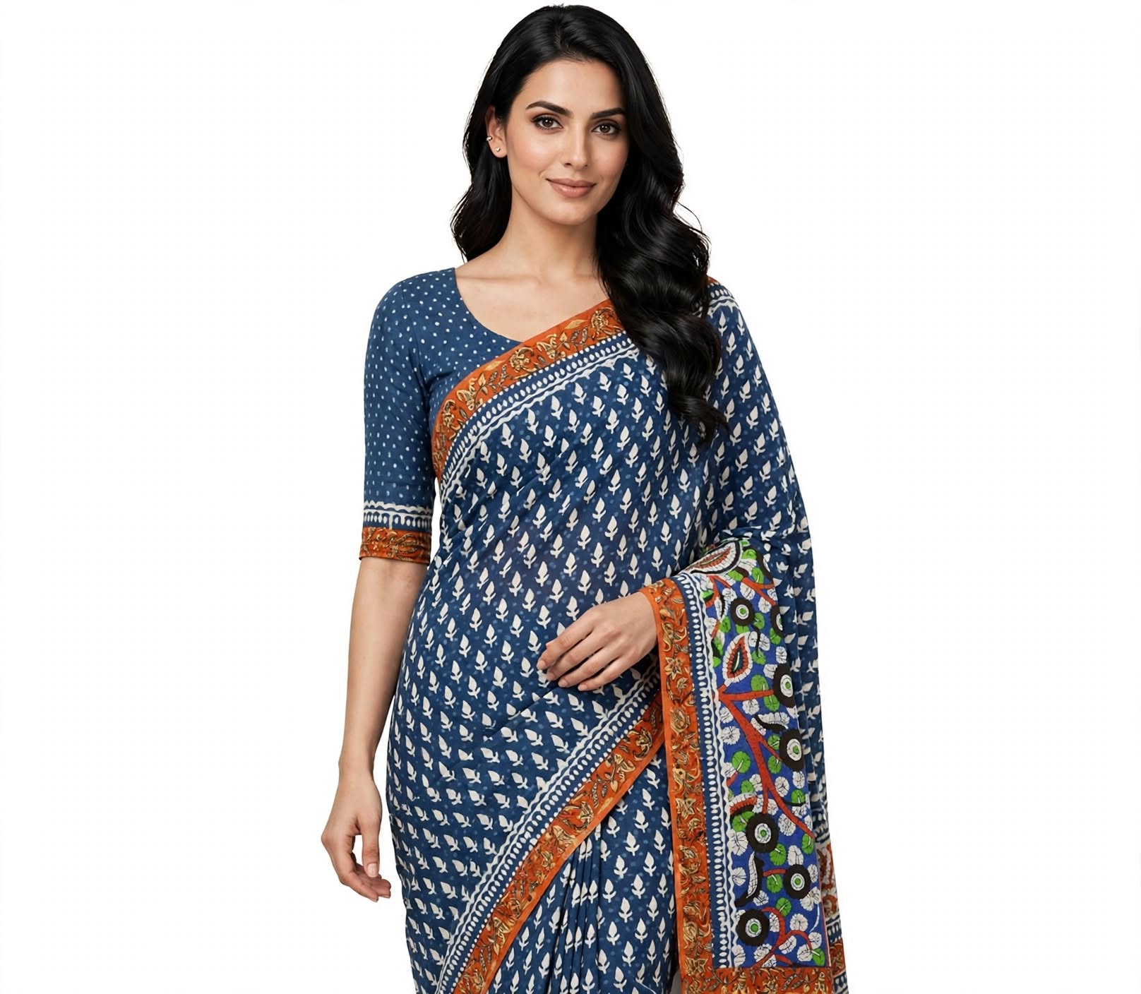 Cotton Ethnic bagru print saree with Blouse-kalamakari pallu - Image 5