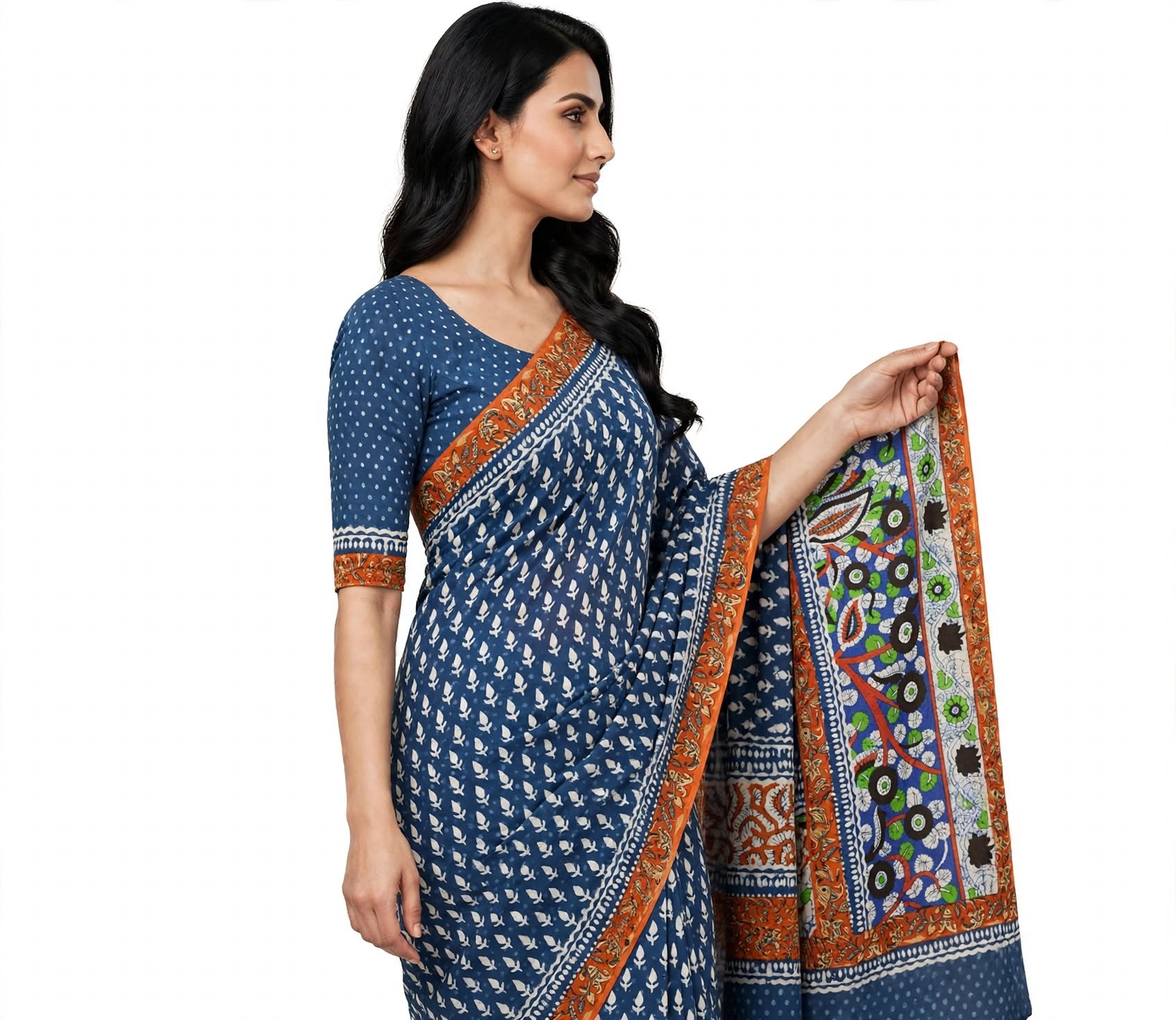 Cotton Ethnic bagru print saree with Blouse-kalamakari pallu - Image 2