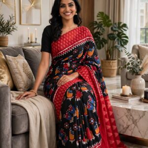 Women's Cotton Ethnic bagru print saree with Blouse
