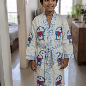 Hand block printed waffle cotton Bathrobes for kids