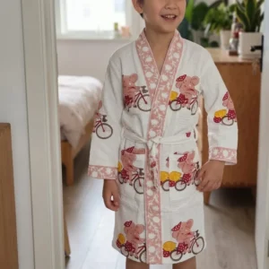 Hand block printed waffle cotton Bathrobes for kids