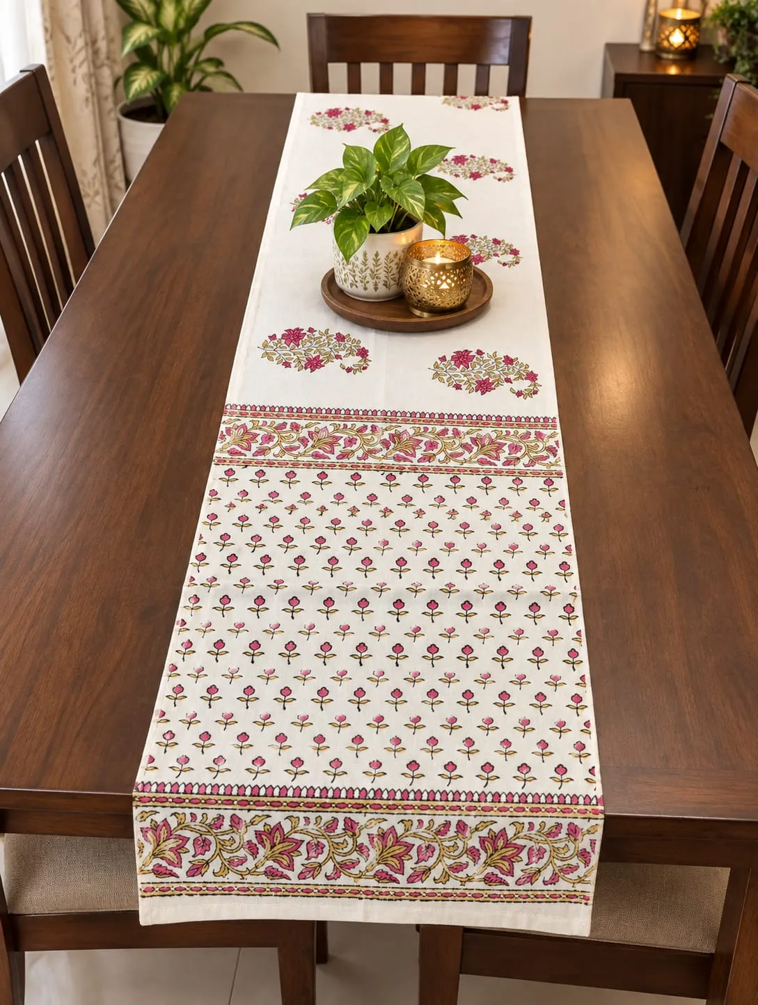 Handblock Print Table Runner Set Floral