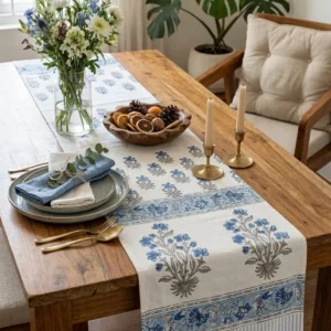 Handblock Print Table Runner Set Floral
