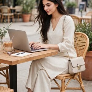 Femezone women's linen blend cotton V-neck Cord set