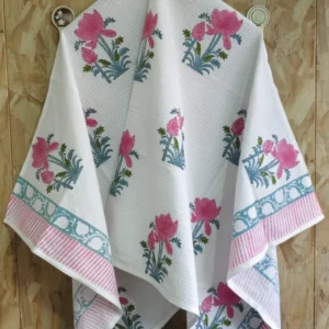 Floral Block Print Waffle Towel