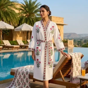 Hand block printed waffle cotton Bathrobes for adults