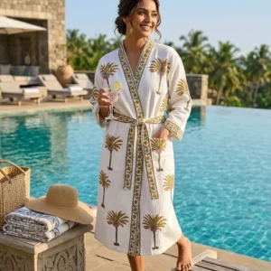 Hand block printed waffle cotton Bathrobes for adults