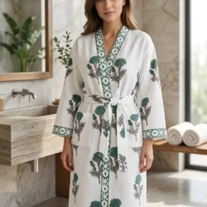 Hand block printed waffle cotton Bathrobes for adults