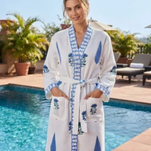Hand block printed waffle cotton Bathrobes for adults