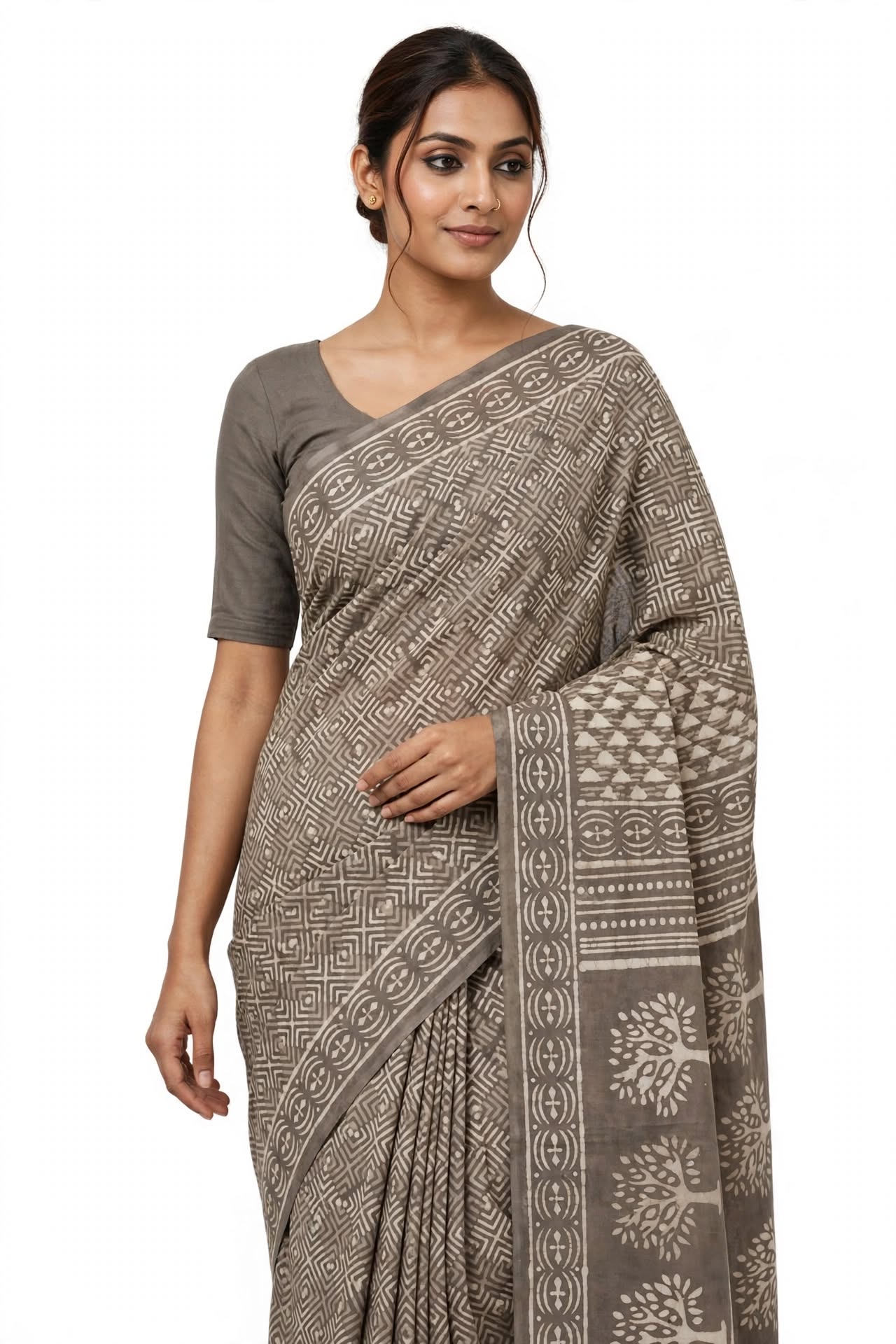 Cotton Ethnic bagru print saree with Blouse- - Image 4