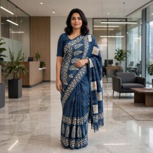 Women's Cotton Ethnic bagru print saree with Blouse