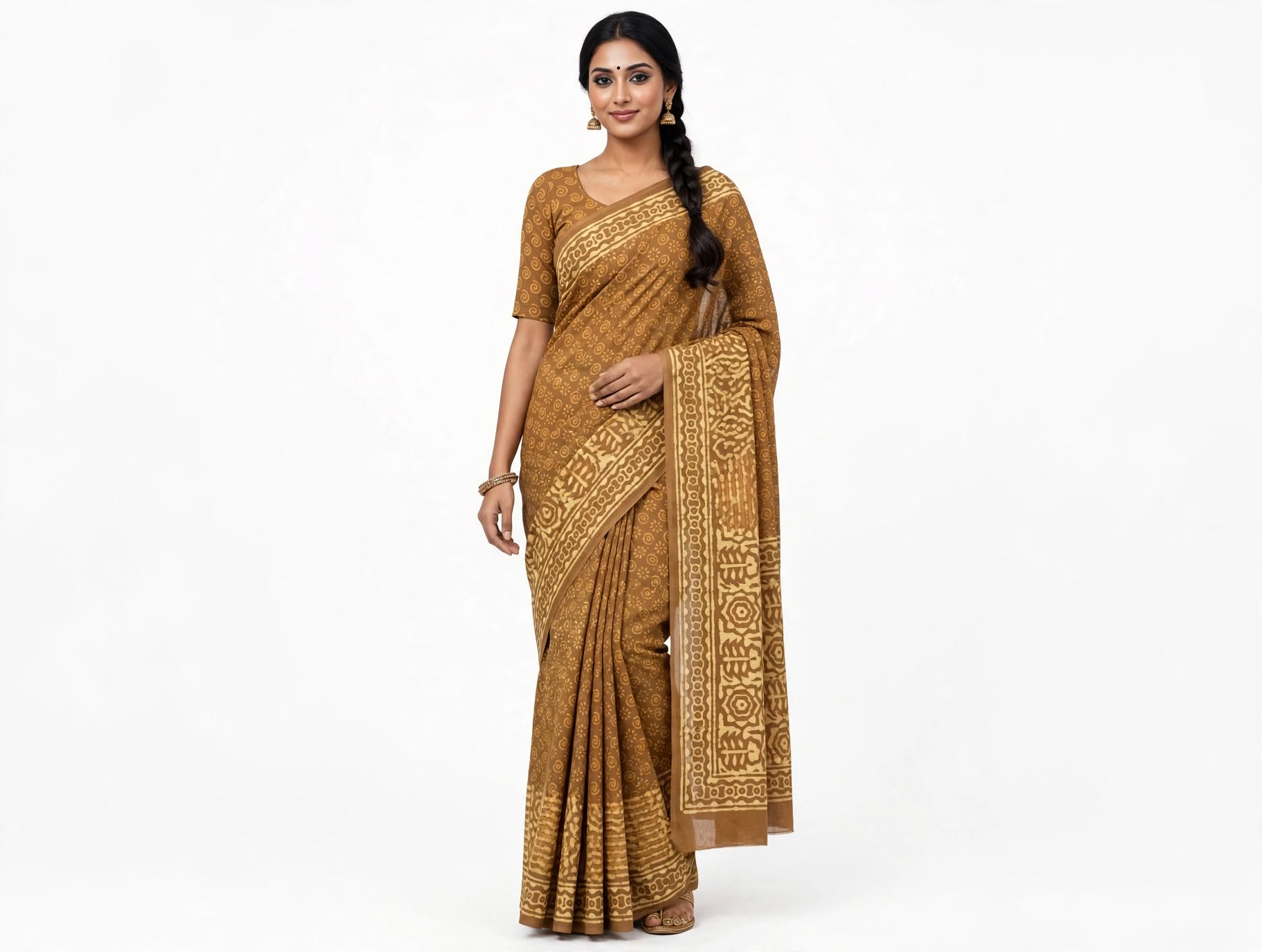 Cotton Ethnic bagru print saree with Blouse-dabu