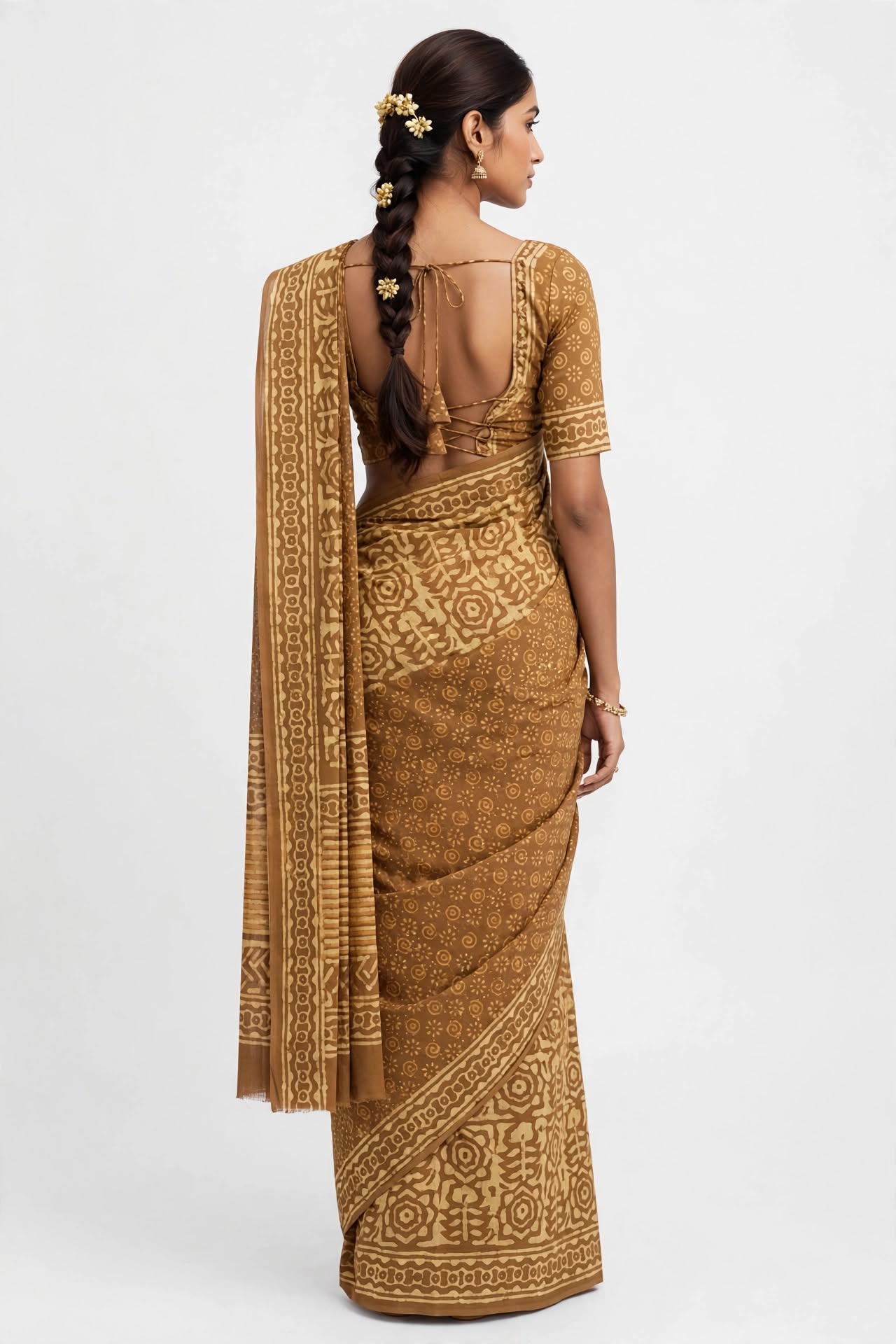 Cotton Ethnic bagru print saree with Blouse-dabu - Image 4