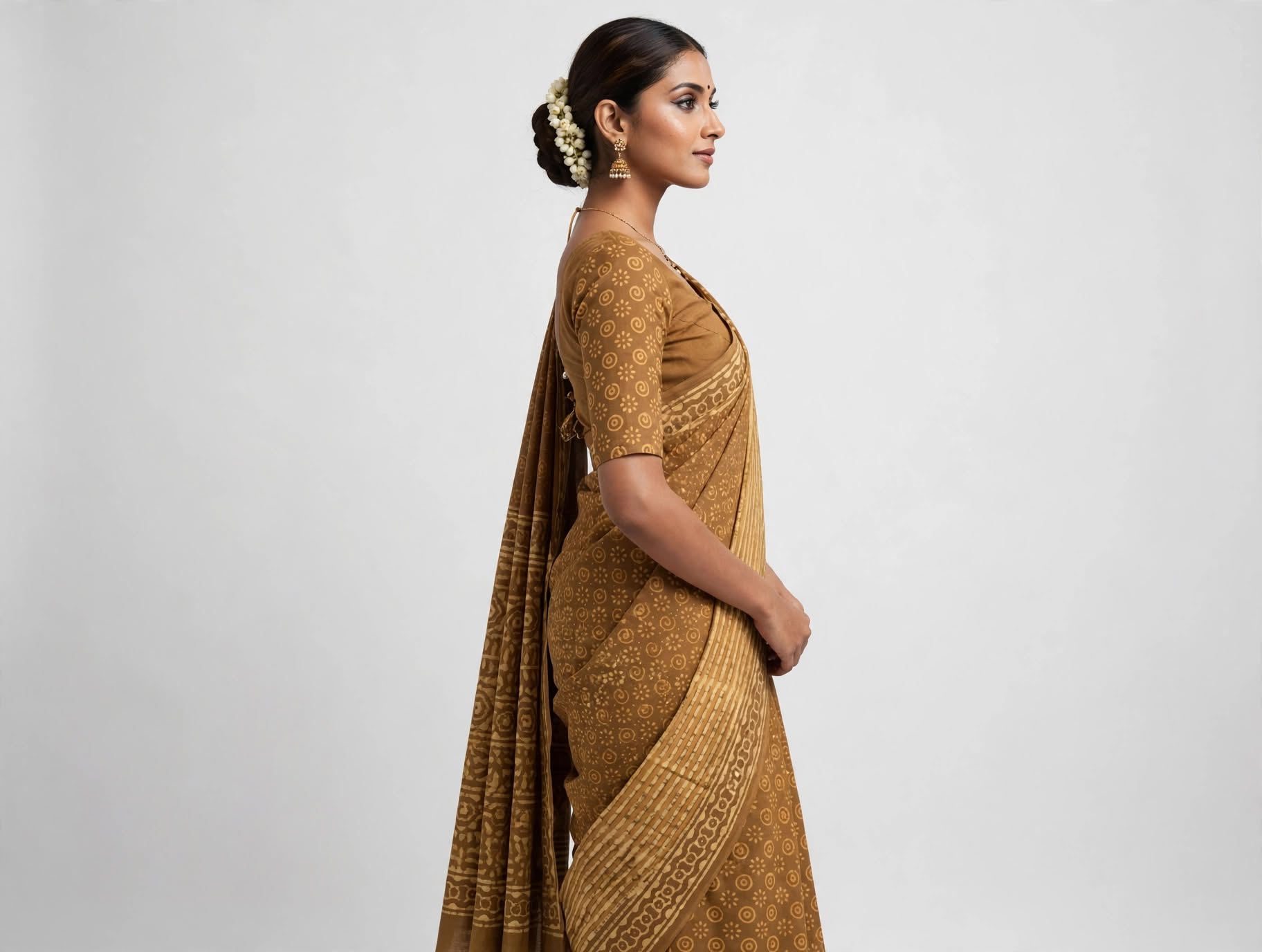 Cotton Ethnic bagru print saree with Blouse-dabu - Image 3